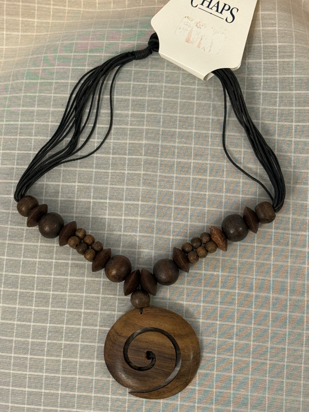 Chaps Wooden Spiral Pendant Necklace